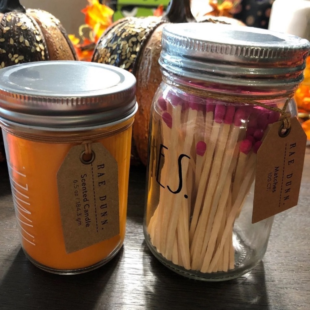 Small Rae Dunn Candle with Matches set.